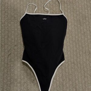 ALO Yoga ivy league bodysuit swimsuit black an white
